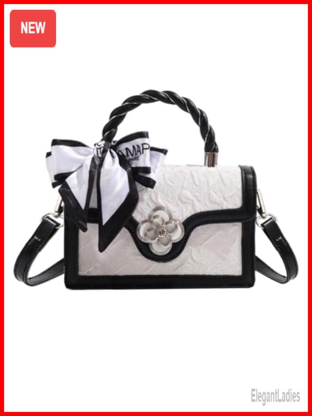 PU Leather Floral Top Handle Bag Mini Colorblock Clutch Handbag